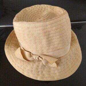 Vintage Palmer Ribbon Hat Size Small Ladies Tan Cloche With Bow